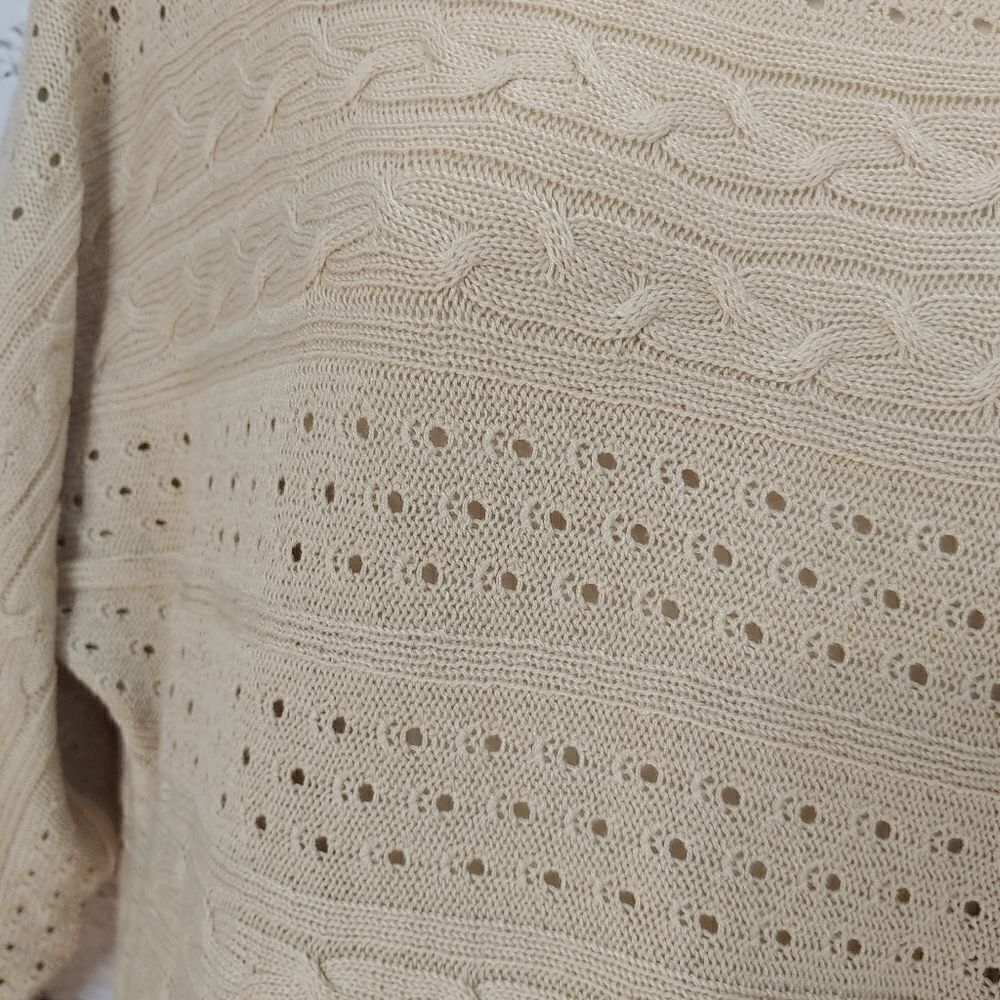New York & Co Women's Size Medium Beige Crotcheted Eyelet Sweater - Picture 2 of 8